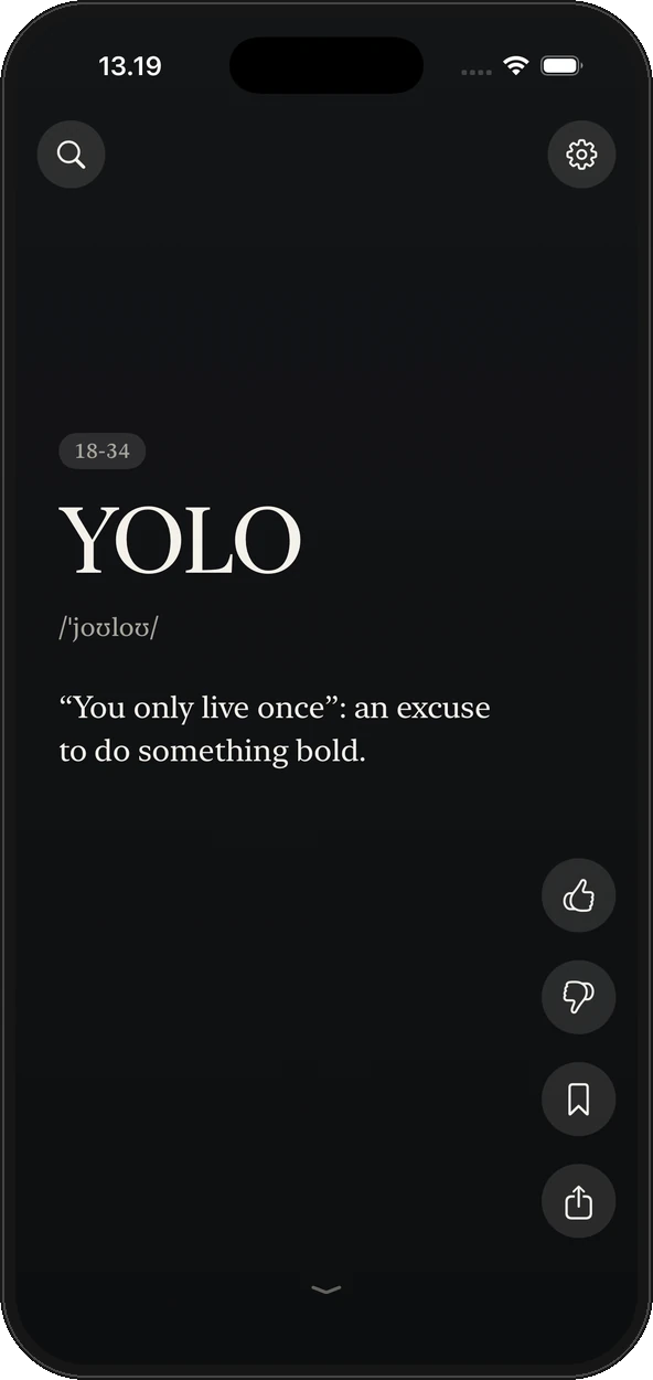 The word “YOLO” shown in a dark theme